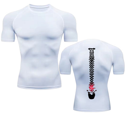 Spine Damage Compression T-Shirt — Funny Gym Shirt with Back Pain Meme Print for Lifters