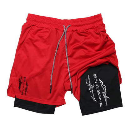 Sung Jinwoo Gym Shorts | Solo Leveling Anime Gym Shorts | Two‑Layer Breathable Workout Shorts