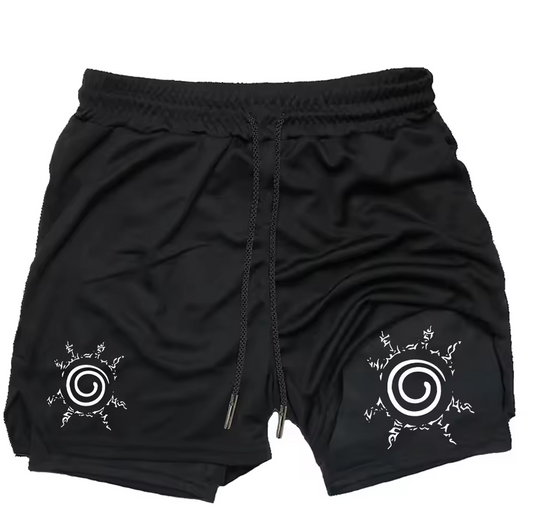 Konoha Spiral Men’s 2-in-1 Training Gym Shorts