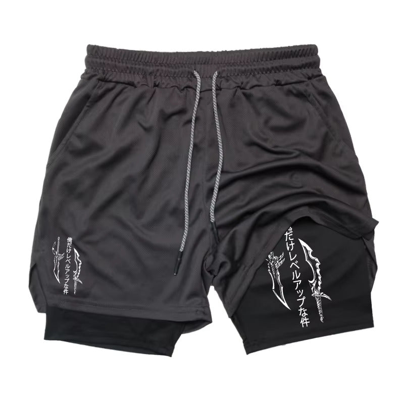 Sung Jinwoo Gym Shorts | Solo Leveling Anime Gym Shorts | Two‑Layer Breathable Workout Shorts