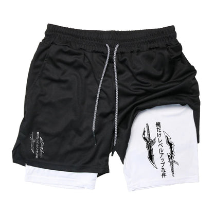 Sung Jinwoo Gym Shorts | Solo Leveling Anime Gym Shorts | Two‑Layer Breathable Workout Shorts