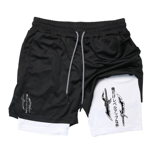 Sung Jinwoo Gym Shorts | Solo Leveling Anime Gym Shorts | Two‑Layer Breathable Workout Shorts