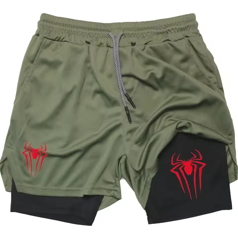 Spider Gym Shorts | Two‑Layer Anime Gym Shorts | Breathable Performance Shorts