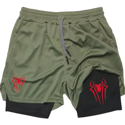 Spider Gym Shorts | Two‑Layer Anime Gym Shorts | Breathable Performance Shorts