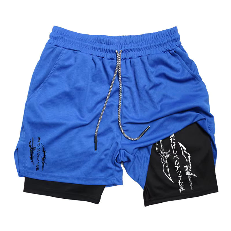 Sung Jinwoo Gym Shorts | Solo Leveling Anime Gym Shorts | Two‑Layer Breathable Workout Shorts