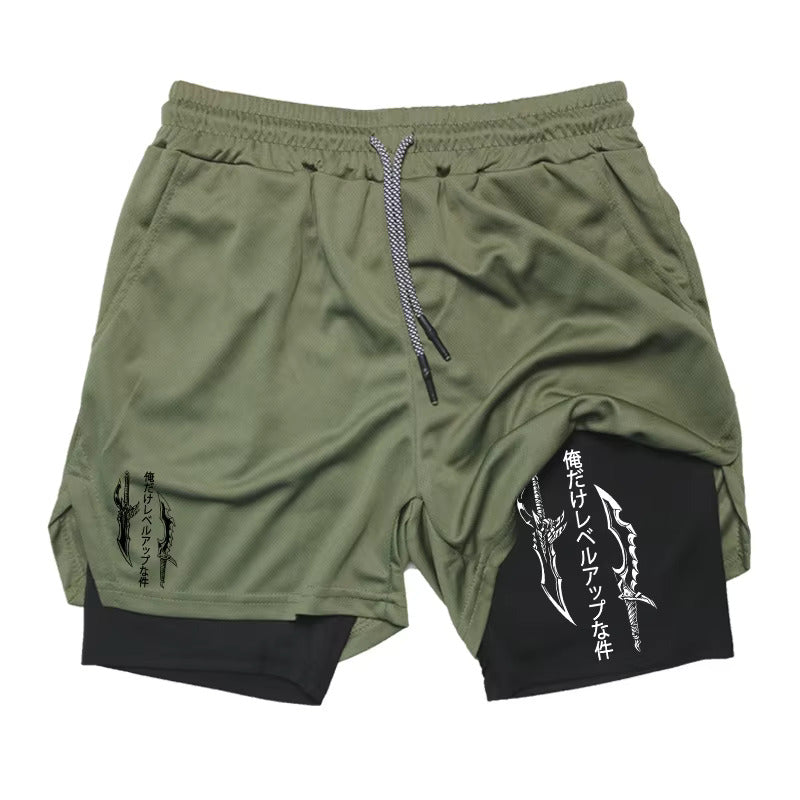 Sung Jinwoo Gym Shorts | Solo Leveling Anime Gym Shorts | Two‑Layer Breathable Workout Shorts