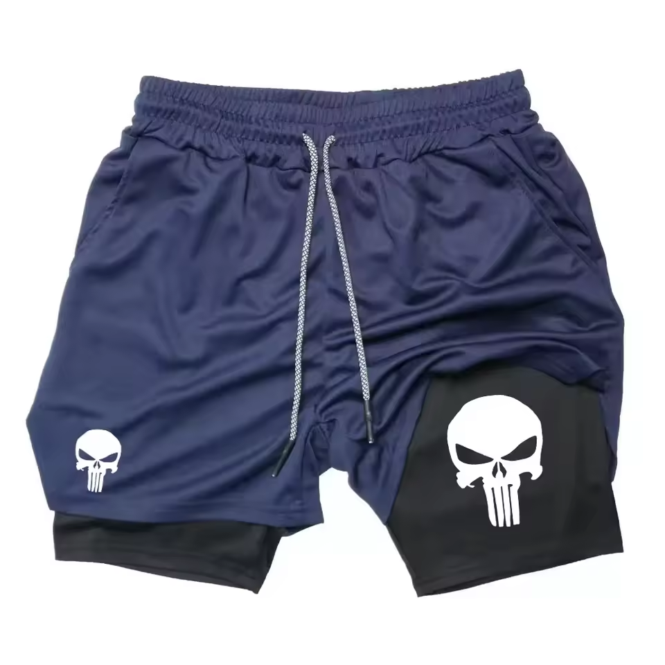 Skull Punisher Anti-Hero Two-Layer Gym Shorts | Vigilante Workout Shorts | Dark Skull Fitness Wear