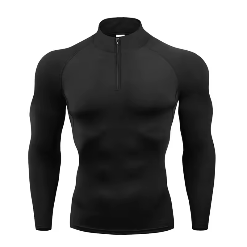 Compression Long Sleeve with Quarter Zip | Breathable Gym Wear | Performance Workout Shirt