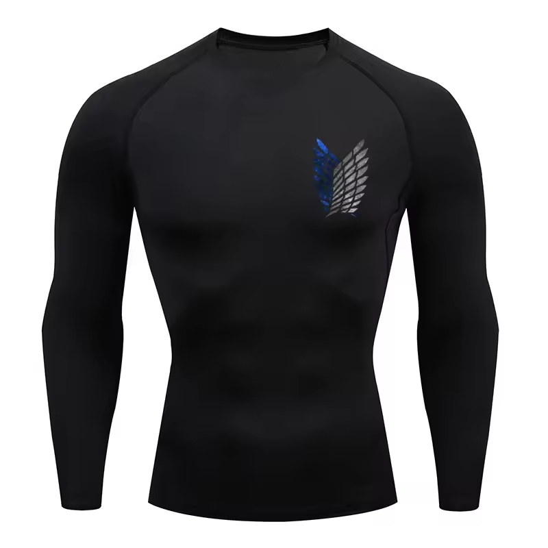 Attack on Titan Compression Long Sleeve Anime | Survey Corps Workout Top | Wings of Freedom Gym Wear
