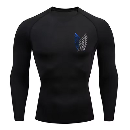 Attack on Titan Compression Long Sleeve Anime | Survey Corps Workout Top | Wings of Freedom Gym Wear