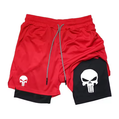 Skull Punisher Anti-Hero Two-Layer Gym Shorts | Vigilante Workout Shorts | Dark Skull Fitness Wear