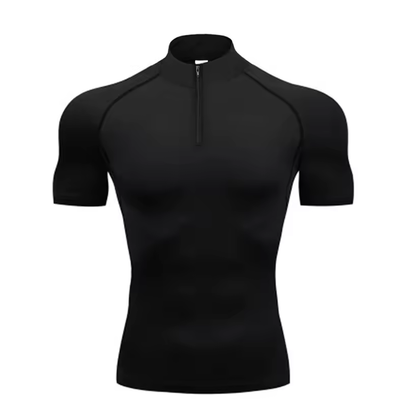 Compression T-Shirt with Quarter Zip | Breathable Gym Wear | Performance Workout Shirt