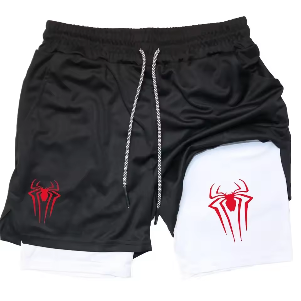 Spider Gym Shorts | Two‑Layer Anime Gym Shorts | Breathable Performance Shorts
