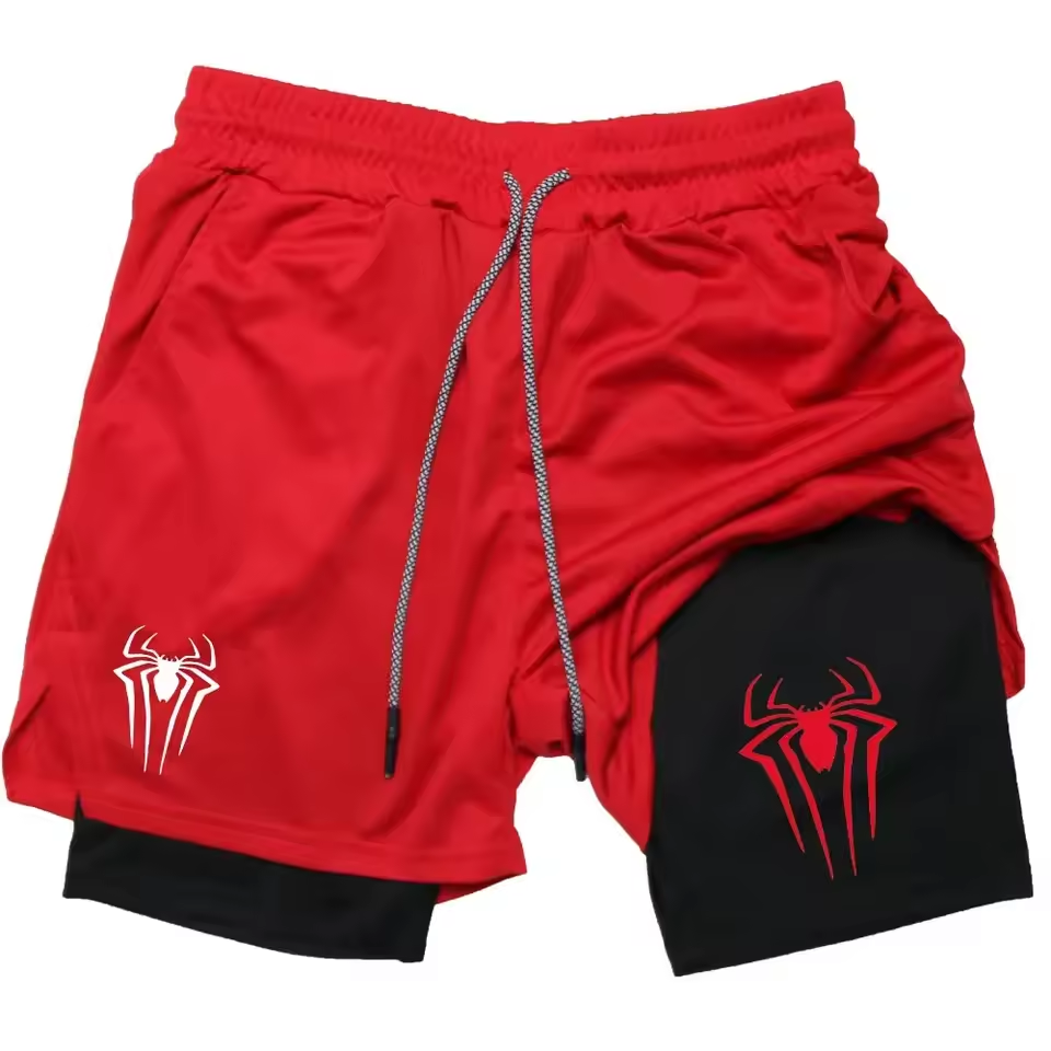 Spider Gym Shorts | Two‑Layer Anime Gym Shorts | Breathable Performance Shorts
