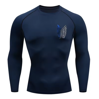 Attack on Titan Compression Long Sleeve Anime | Survey Corps Workout Top | Wings of Freedom Gym Wear