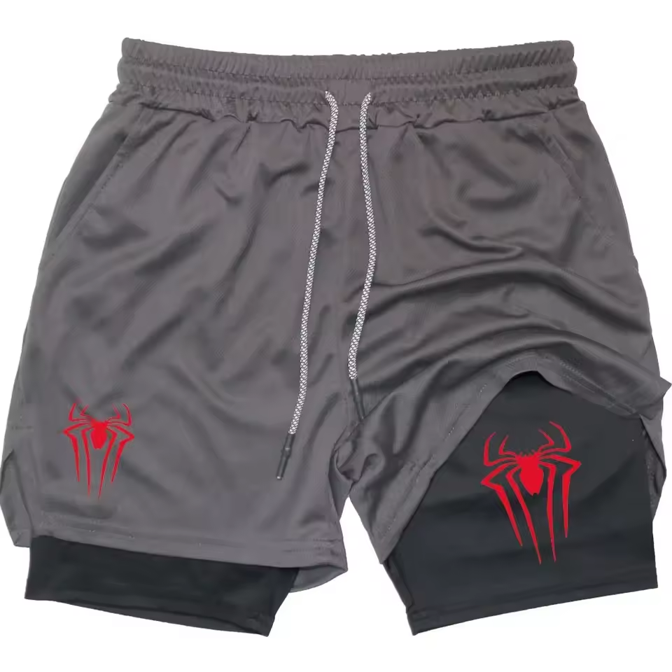 Spider Gym Shorts | Two‑Layer Anime Gym Shorts | Breathable Performance Shorts