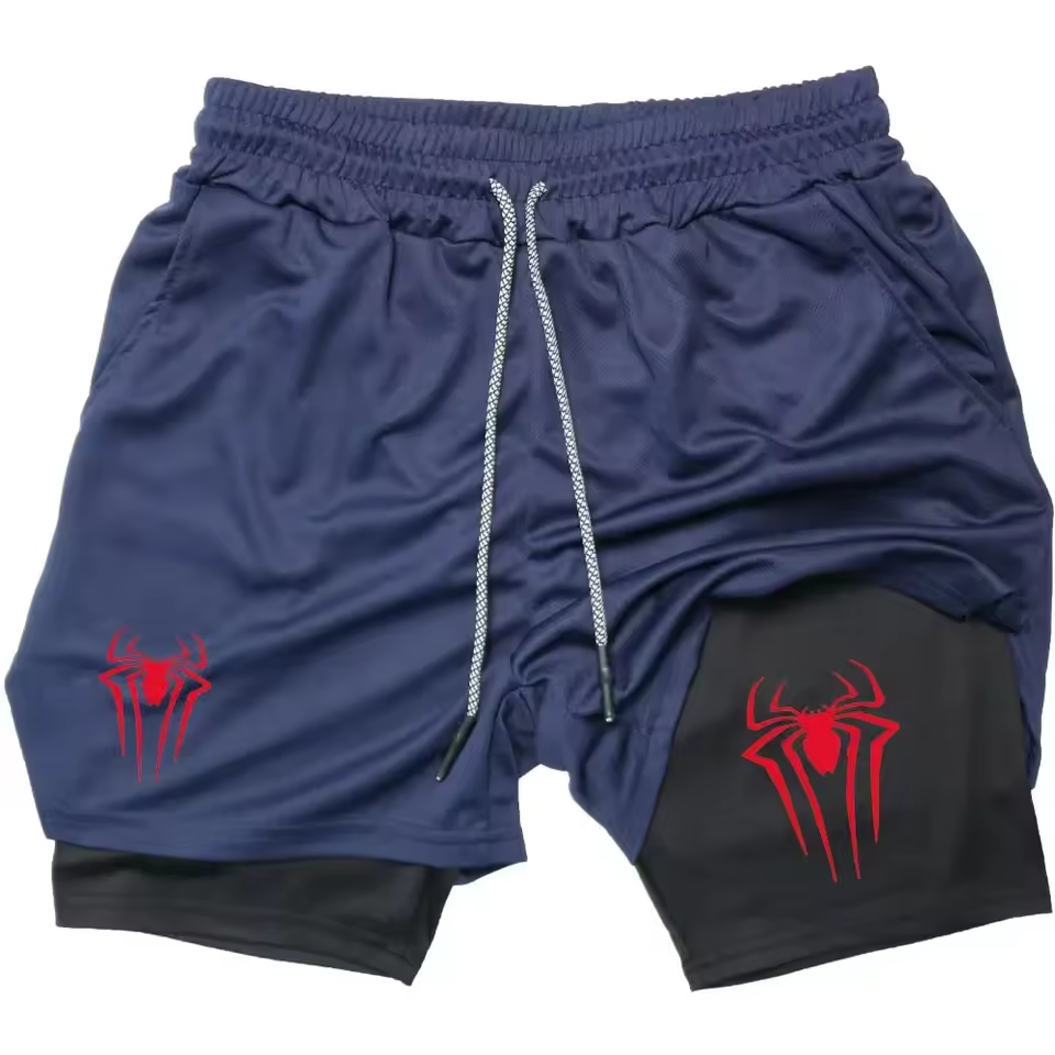 Spider Gym Shorts | Two‑Layer Anime Gym Shorts | Breathable Performance Shorts