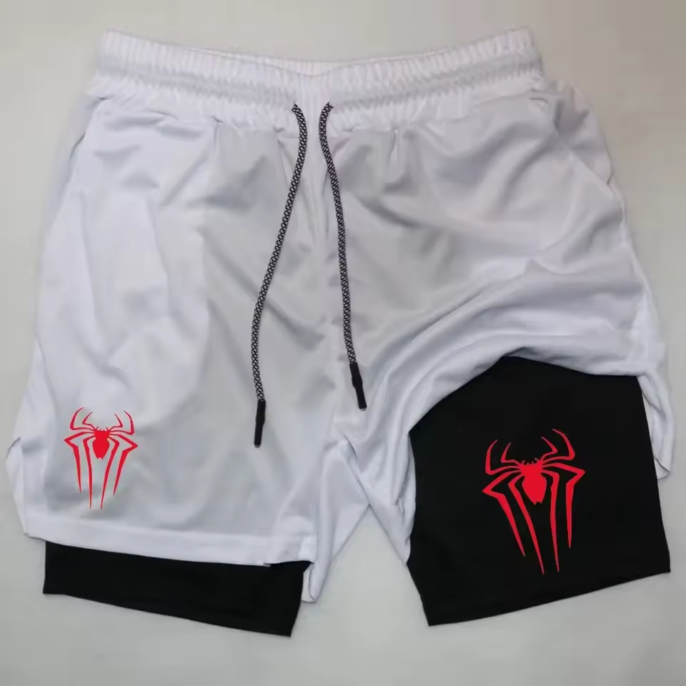 Spider Gym Shorts | Two‑Layer Anime Gym Shorts | Breathable Performance Shorts