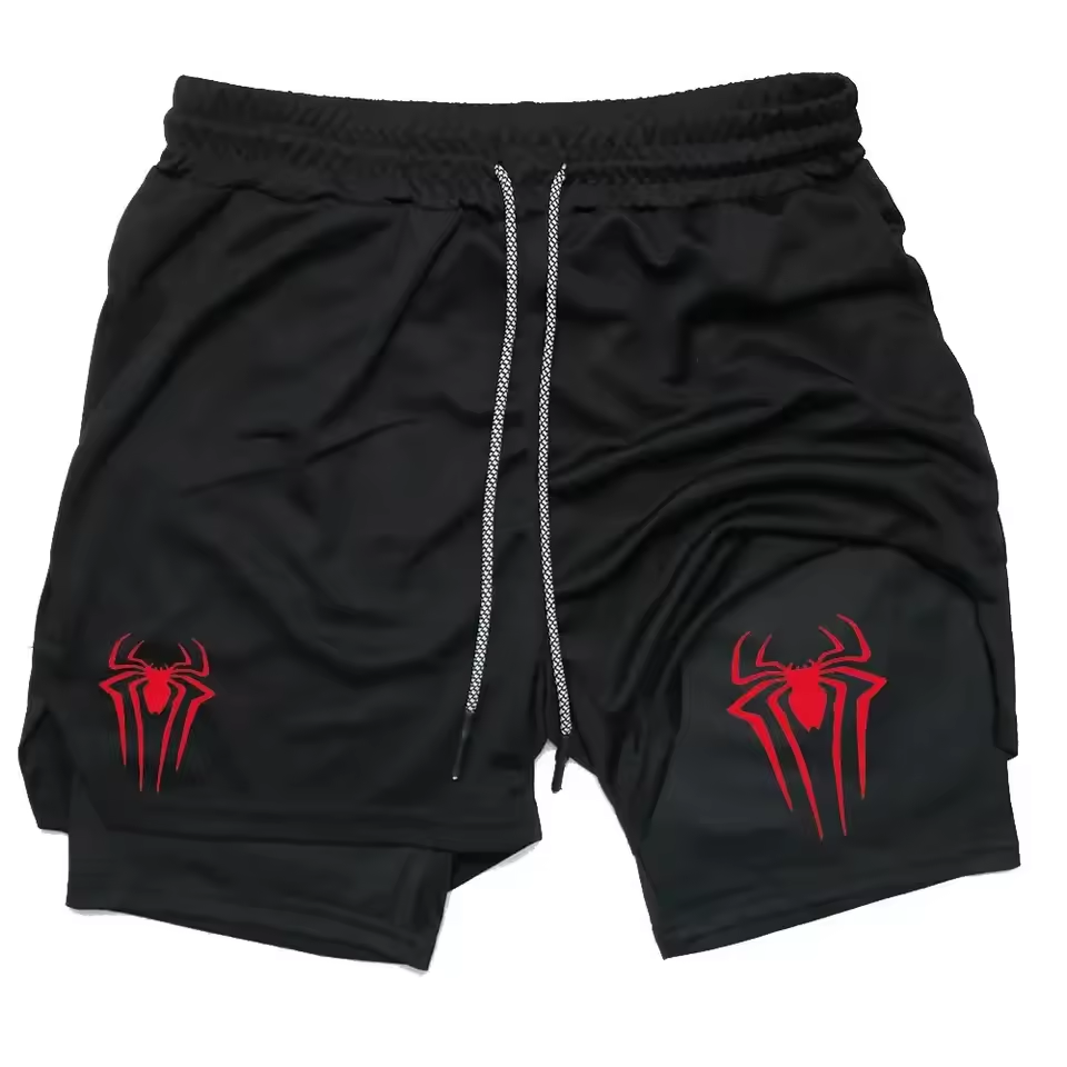 Spider Gym Shorts | Two‑Layer Anime Gym Shorts | Breathable Performance Shorts