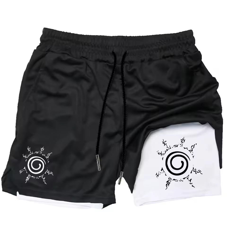 Konoha Spiral Men’s 2-in-1 Training Gym Shorts