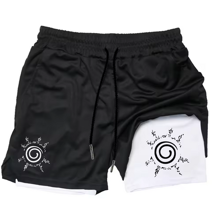 Konoha Spiral Men’s 2-in-1 Training Gym Shorts