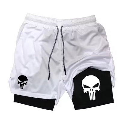 Skull Punisher Anti-Hero Two-Layer Gym Shorts | Vigilante Workout Shorts | Dark Skull Fitness Wear