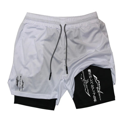 Sung Jinwoo Gym Shorts | Solo Leveling Anime Gym Shorts | Two‑Layer Breathable Workout Shorts