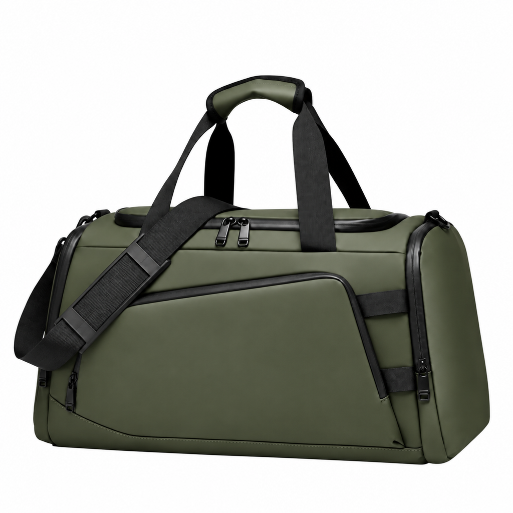 Khaki Waterproof Gym Bag – Sports Duffel Bag with Shoe Compartment & Wet/Dry Separation