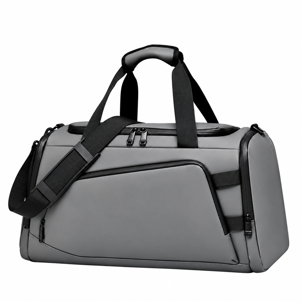Grey Waterproof Gym Bag – Sports Duffel Bag with Shoe Compartment & Wet/Dry Separation