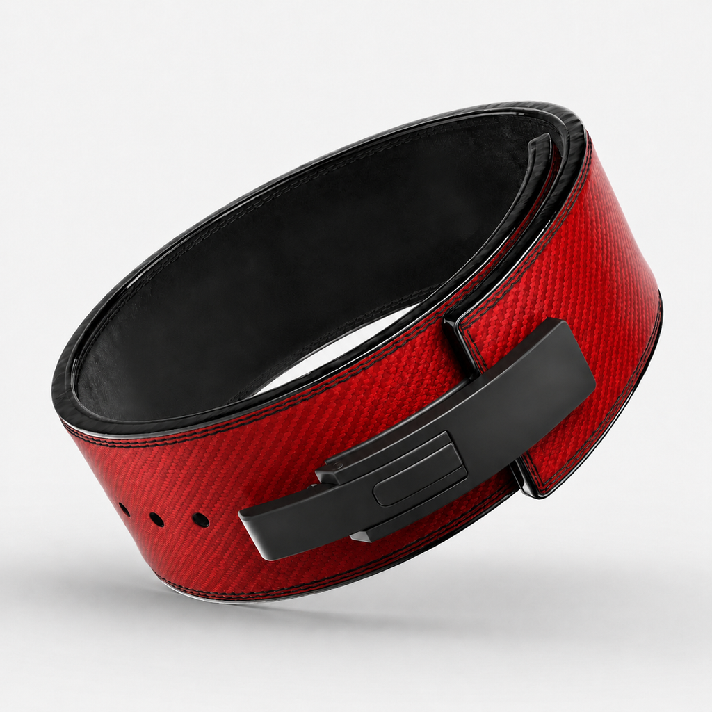 Red Carbon Lever Belt – Premium 10mm Genuine Leather Weightlifting Belt