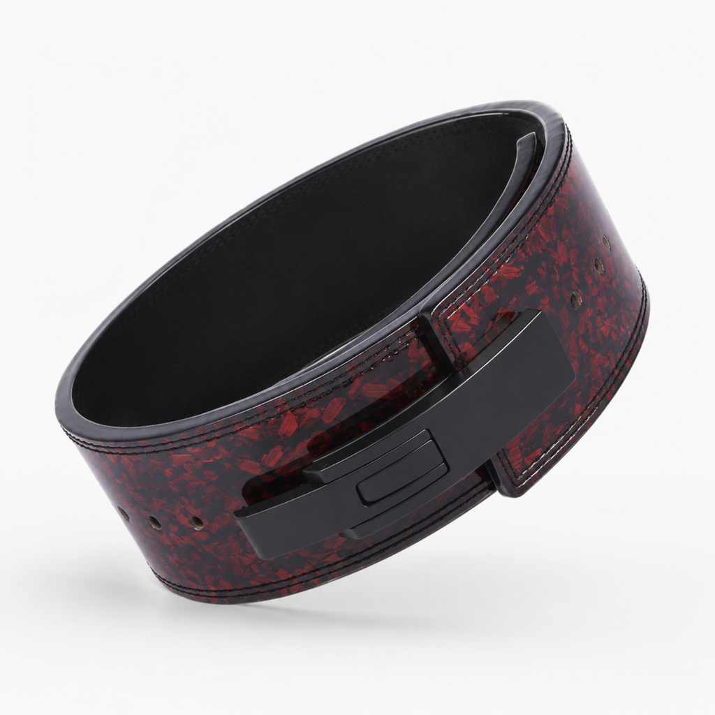 Red Forged Carbon Lever Belt – Premium 10mm Genuine Leather Weightlifting Belt